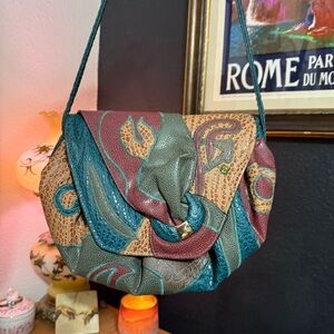 Vintage 80s NAS Patchwork Leather Shoulder Bag